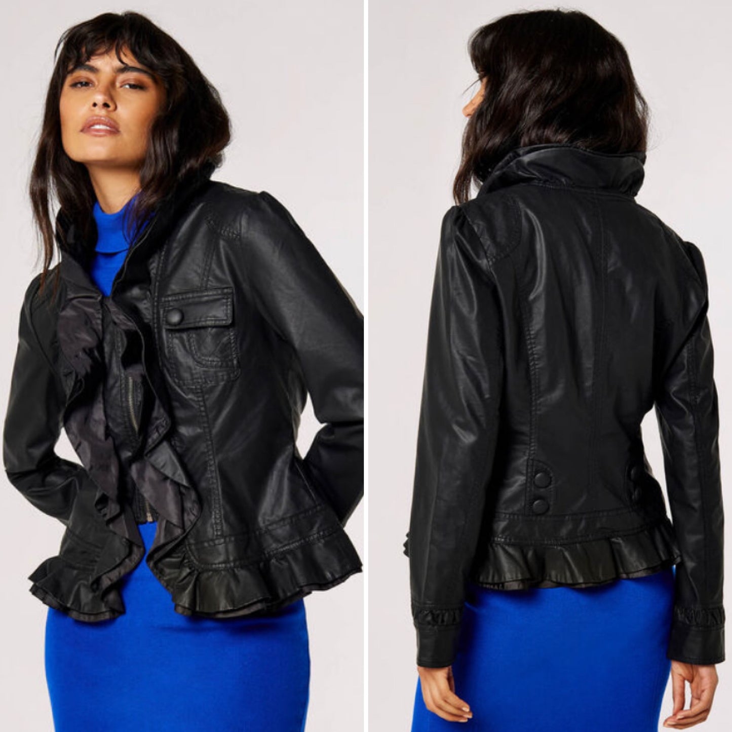 Faux Leather Ruffle Jacket-Size Small