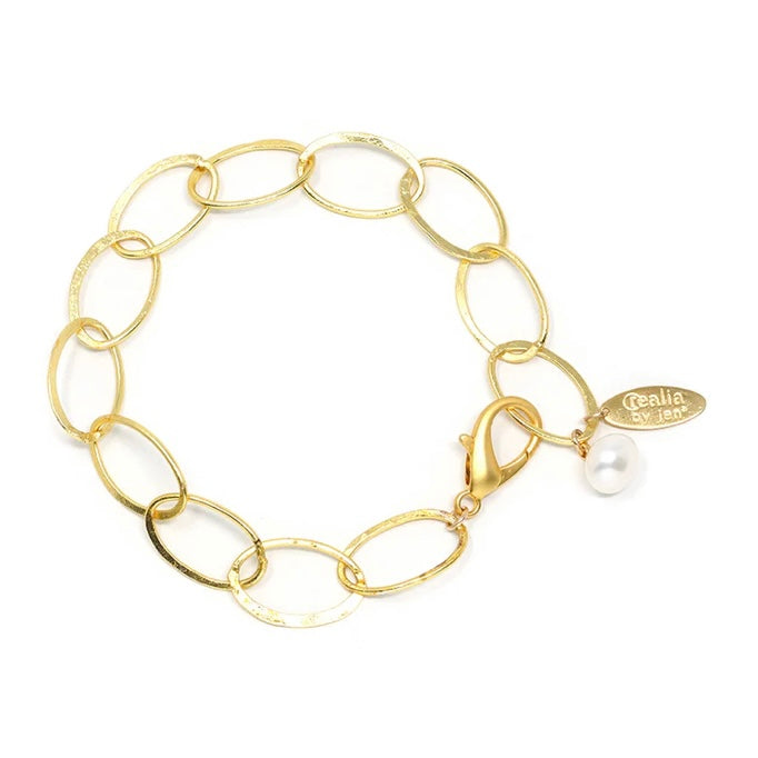 Bracelet - Brushed Matte Gold with Freshwater Pearl