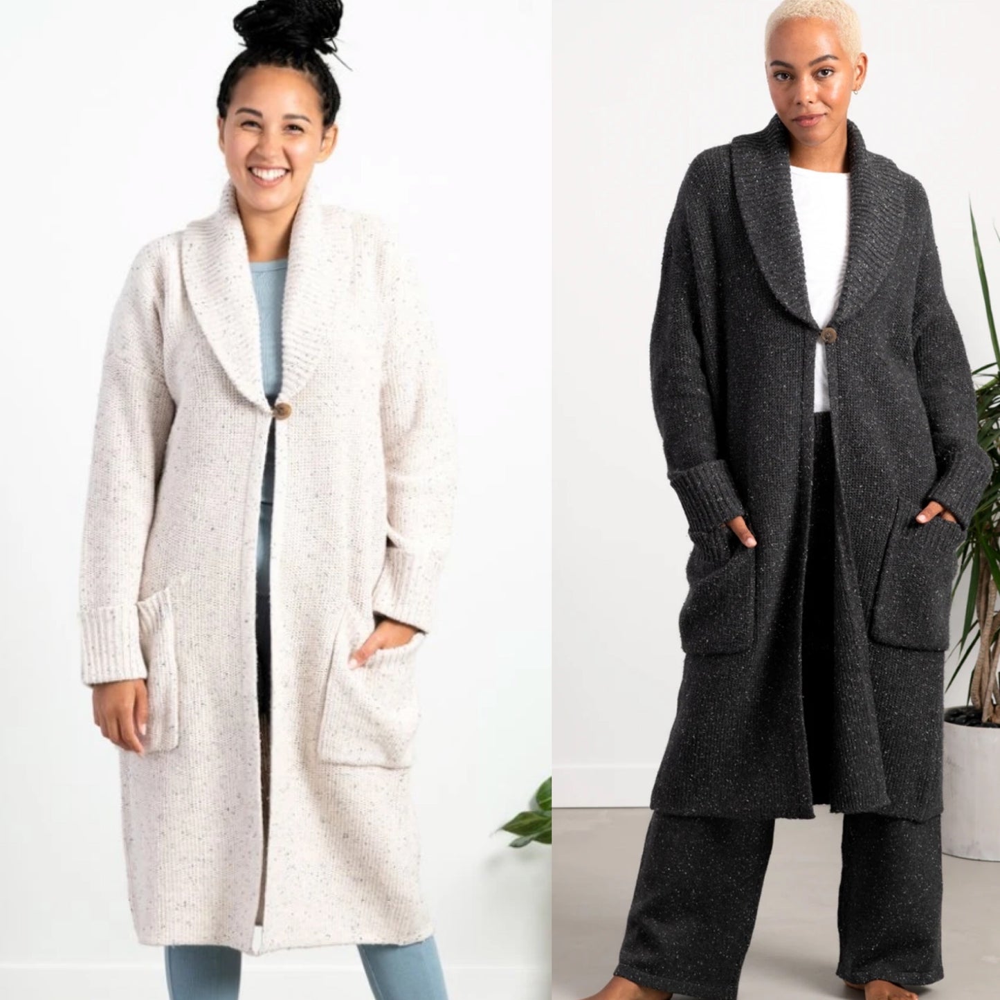 “Cely” Textured Long Shawl Cardigan
