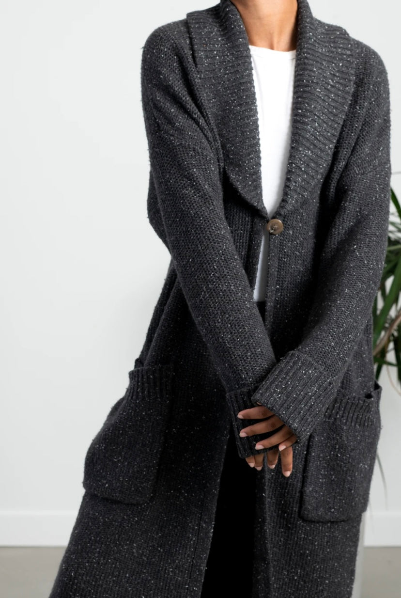 “Cely” Textured Long Shawl Cardigan