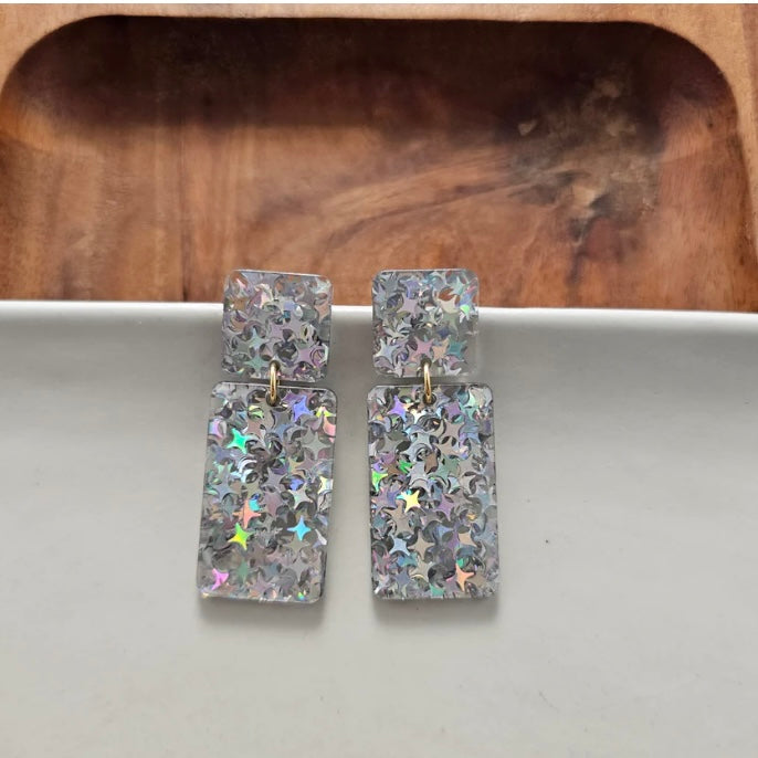 Ida Earrings - Silver Glitter