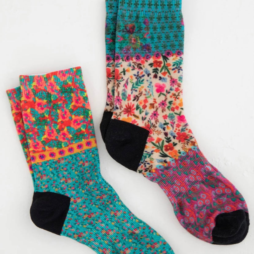 Printed Weekend Sock Set, Set of 2 - Teal Floral