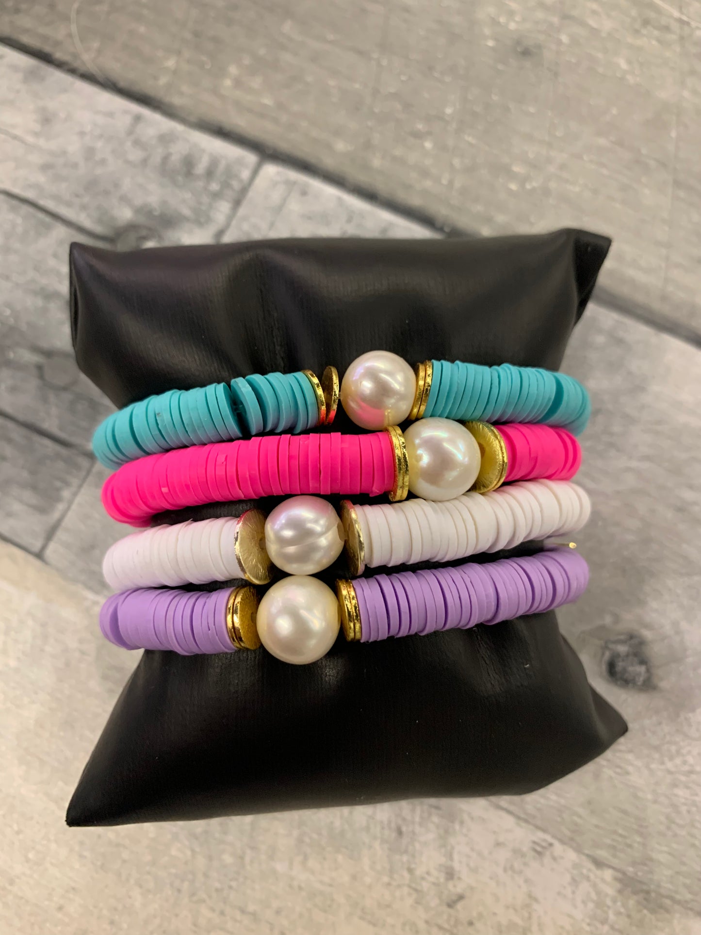 Vinyl + Pearl Stretchy Bracelet