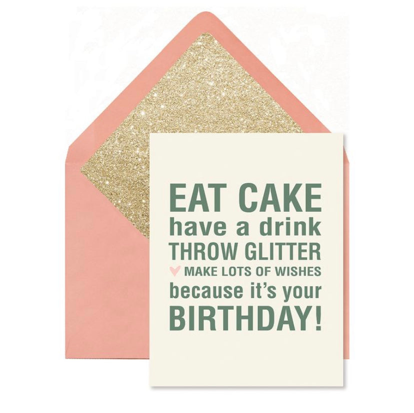 Eat Cake Throw Glitter Card