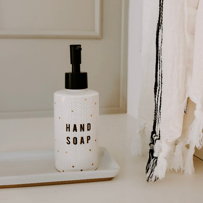 8.5oz White, Gold, + Black Honeycomb Tile Hand Soap Dispenser