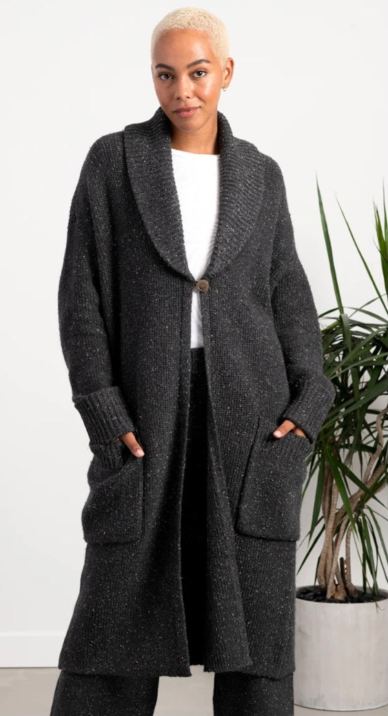 “Cely” Textured Long Shawl Cardigan