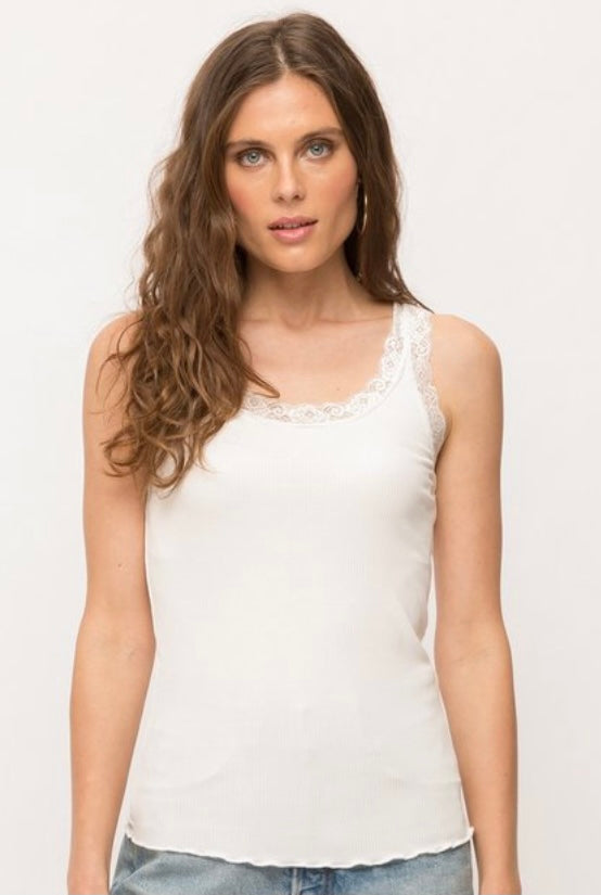 Lace Trimmed Rib Cami