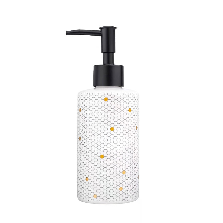 8.5oz White, Gold, + Black Honeycomb Tile Hand Soap Dispenser