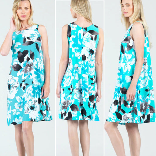 Jewel Neck Swing Dress - Floral Petal