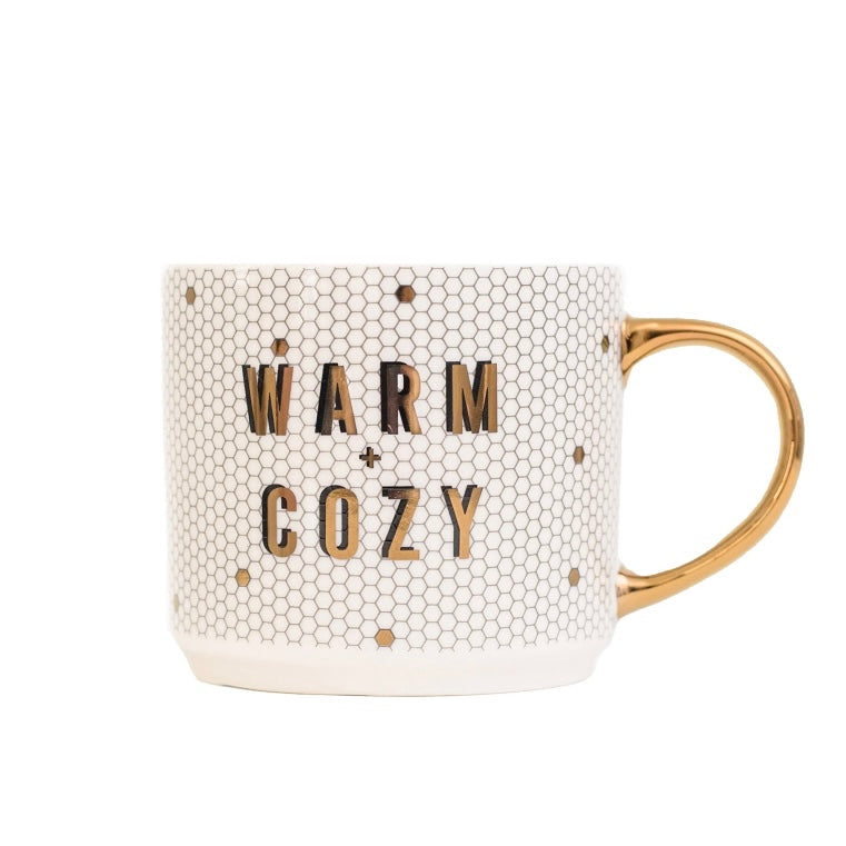 Warm and Cozy - White + Gold Honeycomb Tile Coffee Mug