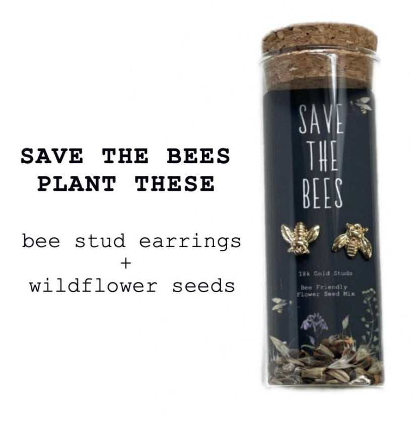 Save the Bees Stud Earrings + Bee Friendly Wildflower Seeds