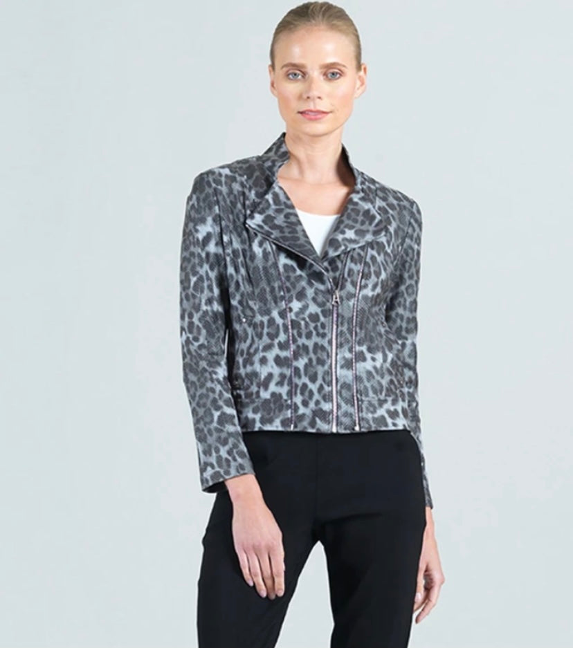 Cheetah Print Double Zip Liquid Leather Jacket