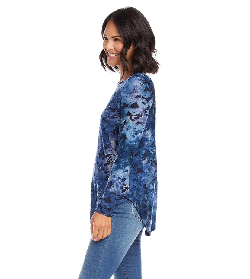 Karen Kane Tie-Dye Burnout Shirttail Top