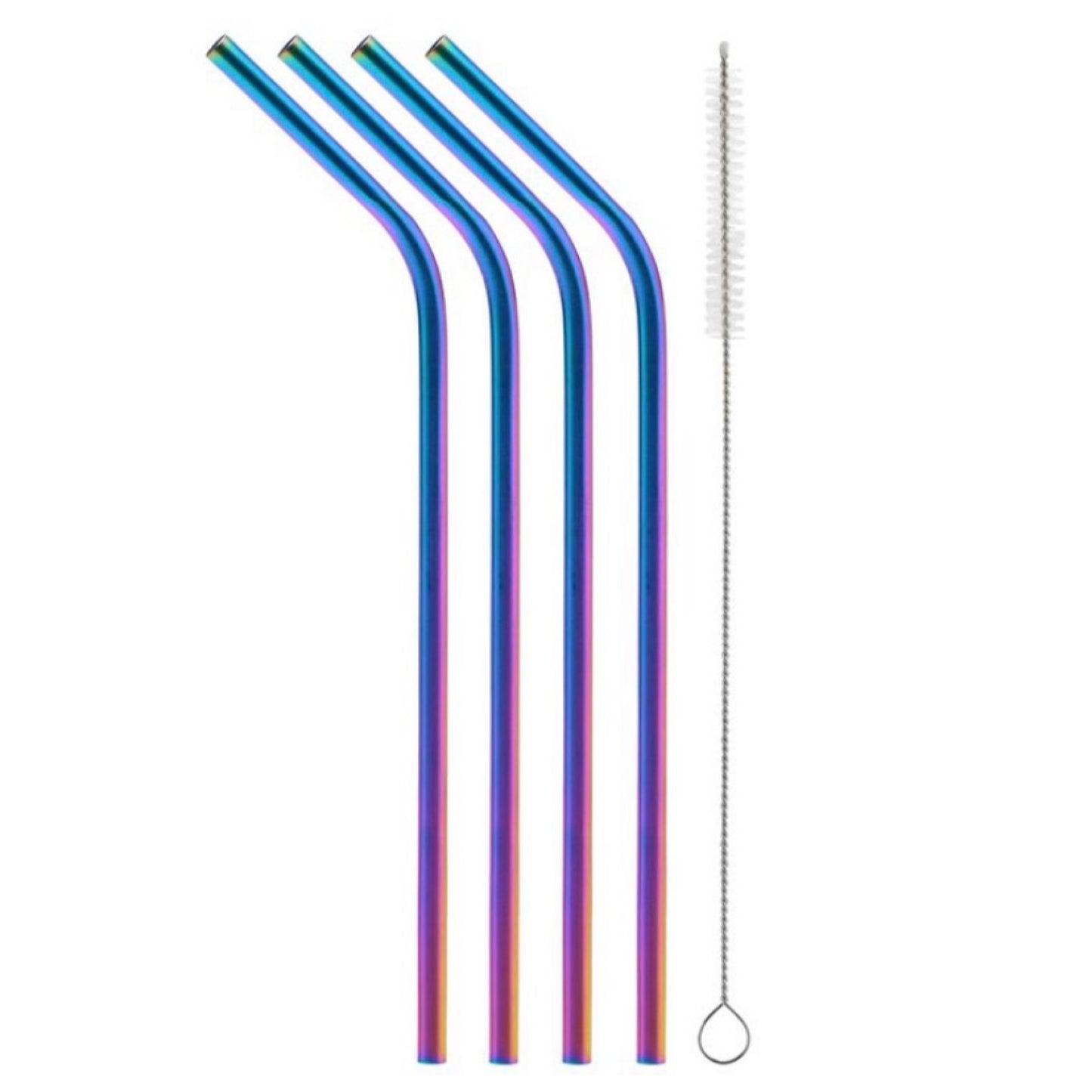 Bent Rainbow Metallic Straw-8.5” 4 Pack Plus Cleaning Brush