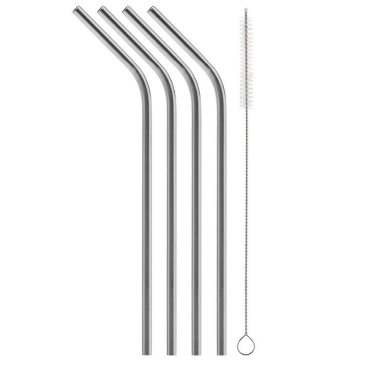 Bent Stainless Steel Straw-8.5” 4 Pack Plus Cleaning Brush