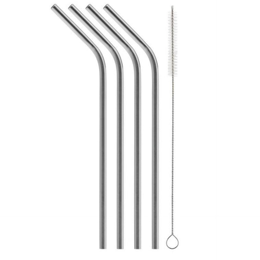 Bent Stainless Steel Straw-8.5” 4 Pack Plus Cleaning Brush