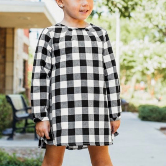 Size 8-Black & White Plaid Button Back Dress