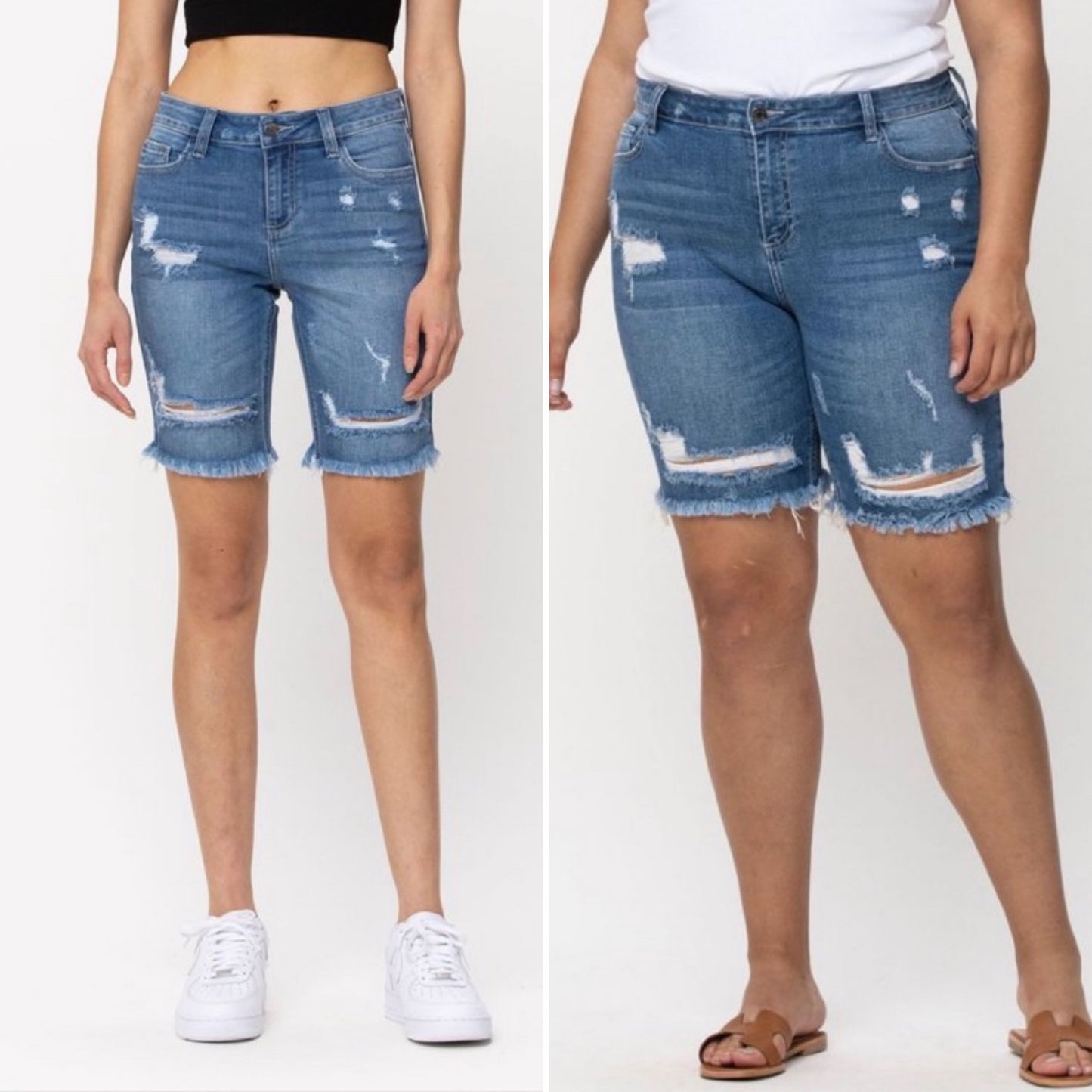 Mid Rise Distressed Shorts
