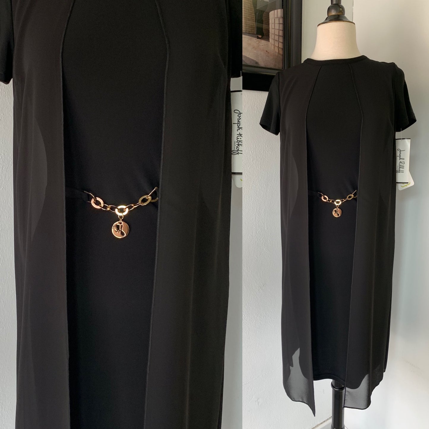 Joseph Ribkoff Size 4 Black Dress/Sheer Overlay